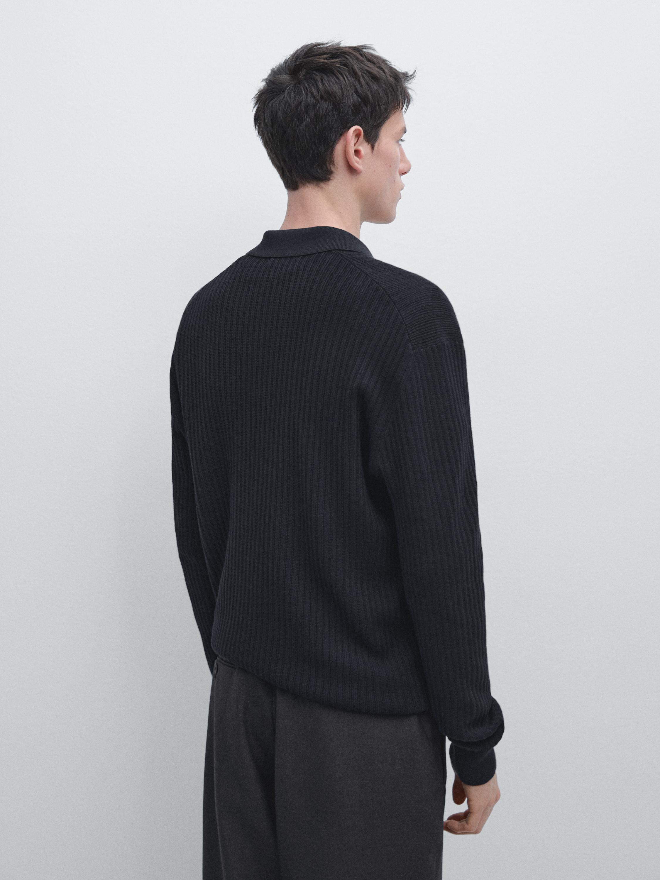 Cotton blend knit polo sweater